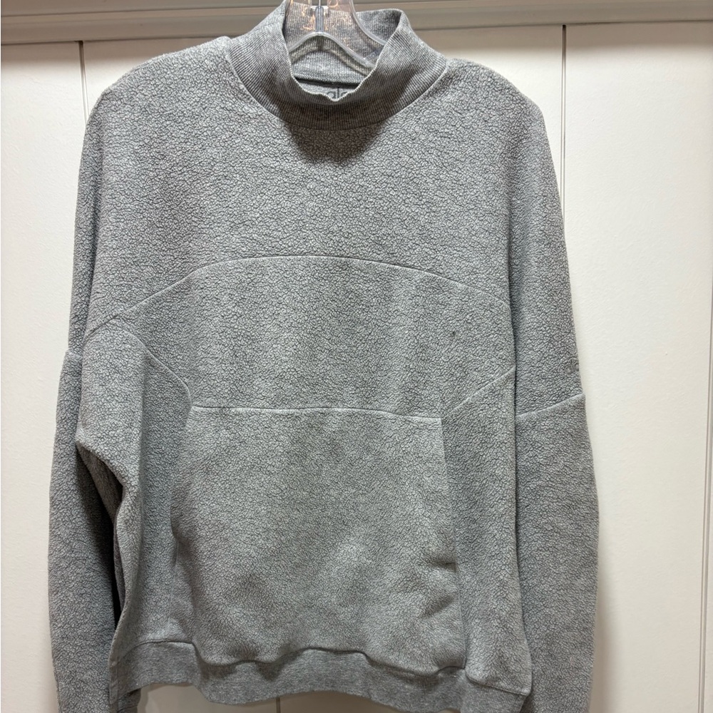 Alo Yoga Segment medium Oversized Mock Neck Sweatshirt Gray Side Slits *spot*